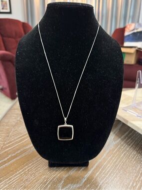 Tom Wood .925 Silver Frame Black Square Pendant Necklace - Women Jewelry